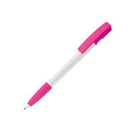 Kugelschreiber Nash Hardcolour mit Gummigriff - Weiss / Rosa bedrucken, Art.-Nr. LT80801-N0176