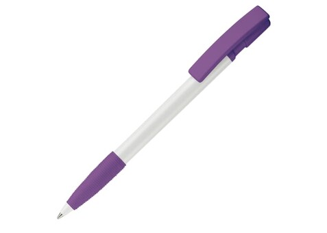 Kugelschreiber Nash Hardcolour mit Gummigriff - Weiss / Purple bedrucken, Art.-Nr. LT80801-N0172 Kugelschreiber Nash Hardcolour mit Gummigriff - Weiss / Purple bedrucken, Art.-Nr. LT80801-N0172