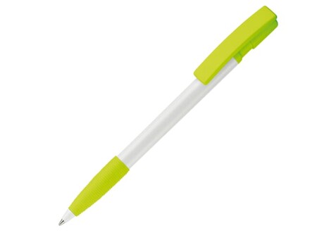 Kugelschreiber Nash Hardcolour mit Gummigriff - Weiss / Hellgrün bedrucken, Art.-Nr. LT80801-N0132