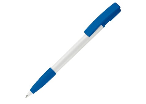 Kugelschreiber Nash Hardcolour mit Gummigriff - Weiss / Königsblau bedrucken, Art.-Nr. LT80801-N0114