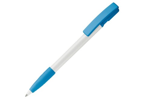 Kugelschreiber Nash Hardcolour mit Gummigriff - Weiss / Hellblau bedrucken, Art.-Nr. LT80801-N0112 Kugelschreiber Nash Hardcolour mit Gummigriff - Weiss / Hellblau bedrucken, Art.-Nr. LT80801-N0112