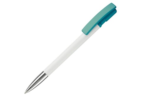 Kugelschreiber Nash Hardcolour mit Metallspitze - Weiss / Türkis bedrucken, Art.-Nr. LT80804-N0137 Kugelschreiber Nash Hardcolour mit Metallspitze - Weiss / Türkis bedrucken, Art.-Nr. LT80804-N0137