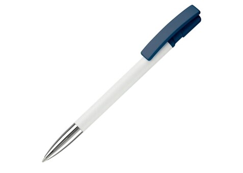 Kugelschreiber Nash Hardcolour mit Metallspitze - Weiss / Dunkelblau bedrucken, Art.-Nr. LT80804-N0110 Kugelschreiber Nash Hardcolour mit Metallspitze - Weiss / Dunkelblau bedrucken, Art.-Nr. LT80804-N0110