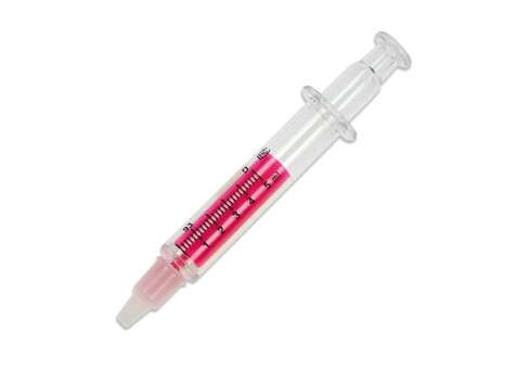 Spritzen-Textmarker - Transparent / Rosa bedrucken, Art.-Nr. LT81458-N0476