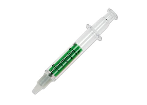 Spritzen-Textmarker - Transparent / Grün bedrucken, Art.-Nr. LT81458-N0431