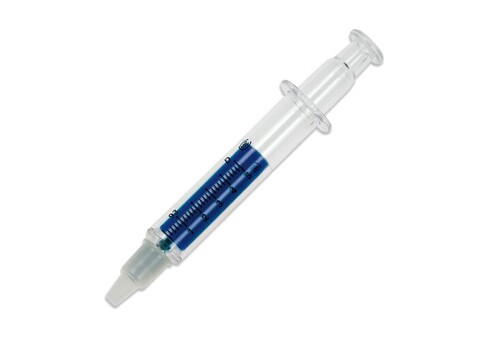 Spritzen-Textmarker - Transparent / Blau bedrucken, Art.-Nr. LT81458-N0411