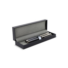 Metallstift und Rollerball-Stift im Set in Geschenkbox - Gun metal - dark bedrucken, Art.-Nr. LT82153-N0035