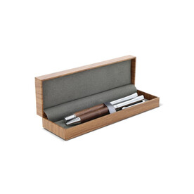 Set Kugelschreiber und Rollerball aus Metall Nussbaumholz in Geschenkbox - Holz bedrucken, Art.-Nr. LT82155-N0093