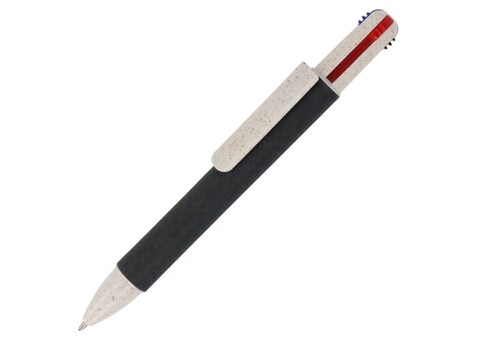 Papierkugelchreiber mit 4 Schreibfarben - Schwarz bedrucken, Art.-Nr. LT87256-N0002