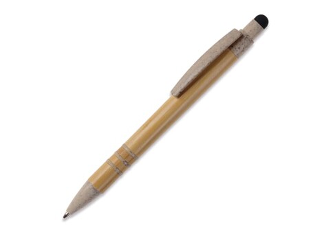 Kugelschreiber Bambus mit Touchpen und Weizenstroh Elementen - Beige / Schwarz bedrucken, Art.-Nr. LT87282-N5502