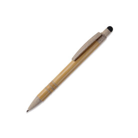 Kugelschreiber Bambus mit Touchpen und Weizenstroh Elementen - Beige / Schwarz bedrucken, Art.-Nr. LT87282-N5502