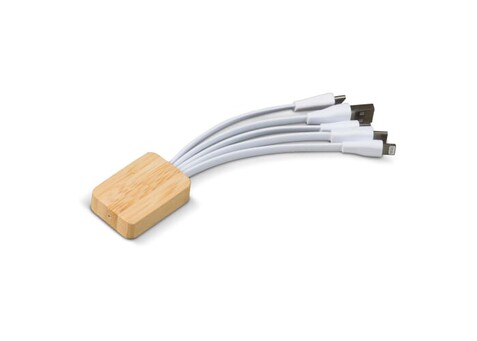 Ladekabel Bambus mit R-PET-Ummantelung - Weiss bedrucken, Art.-Nr. LT91194-N0001
