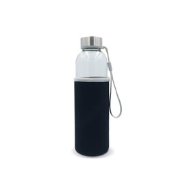 Trinkflasche aus Glas mit Neoprenhülle 500ml - Transparent / Schwarz bedrucken, Art.-Nr. LT98822-N0402