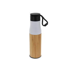 Isolierflasche Bambus mit Trageschlaufe 500ml - Weiss bedrucken, Art.-Nr. LT98857-N0001