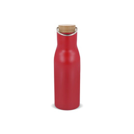 Isolier-Flasche mit Bambusdeckel, 500ml - Dunkelrot bedrucken, Art.-Nr. LT98900-N0020