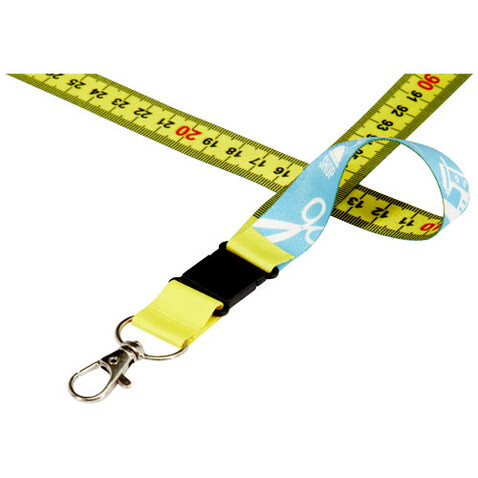Isla 1 Meter RPET Sublimation Lanyard mit Sicherheitsverschluss, gelb, schwarz, weiss bedrucken, Art.-Nr. 1PL06201