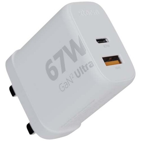 Xtorm XEC067G GaN² Ultra 67 W Wandladegerät mit UK-Stecker, weiss bedrucken, Art.-Nr. 12440701 Xtorm XEC067G GaN² Ultra 67 W Wandladegerät mit UK-Stecker, weiss bedrucken, Art.-Nr. 12440701