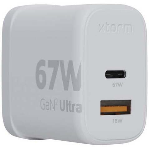 Xtorm XEC067G GaN² Ultra 67 W Wandladegerät mit UK-Stecker, weiss bedrucken, Art.-Nr. 12440701 Xtorm XEC067G GaN² Ultra 67 W Wandladegerät mit UK-Stecker, weiss bedrucken, Art.-Nr. 12440701