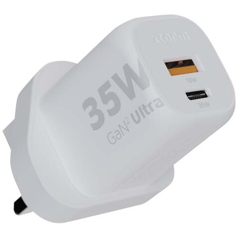 Xtorm XEC035 GaN² Ultra 35 W Wandladegerät mit UK-Stecker, weiss bedrucken, Art.-Nr. 12440801 Xtorm XEC035 GaN² Ultra 35 W Wandladegerät mit UK-Stecker, weiss bedrucken, Art.-Nr. 12440801