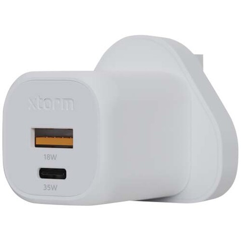 Xtorm XEC035 GaN² Ultra 35 W Wandladegerät mit UK-Stecker, weiss bedrucken, Art.-Nr. 12440801 Xtorm XEC035 GaN² Ultra 35 W Wandladegerät mit UK-Stecker, weiss bedrucken, Art.-Nr. 12440801