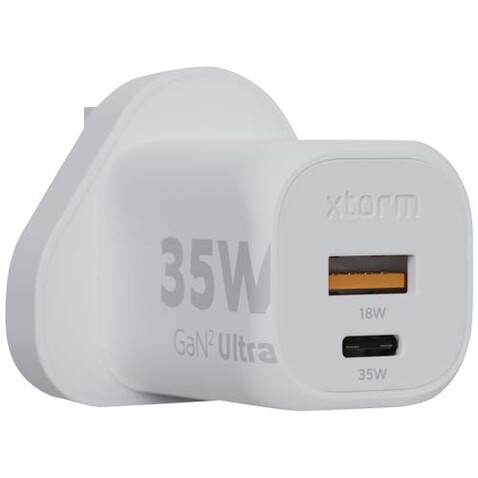 Xtorm XEC035 GaN² Ultra 35 W Wandladegerät mit UK-Stecker, weiss bedrucken, Art.-Nr. 12440801 Xtorm XEC035 GaN² Ultra 35 W Wandladegerät mit UK-Stecker, weiss bedrucken, Art.-Nr. 12440801