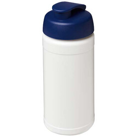 Baseline Rise 500 ml Sportflasche mit Klappdeckel, weiss, blau bedrucken, Art.-Nr. 21028901