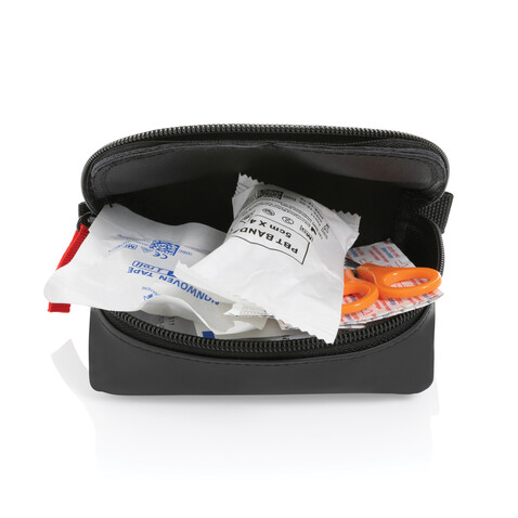 Kleines Erste-Hilfe-Set in RCS recycelter Nubuk-PU Tasche schwarz bedrucken, Art.-Nr. P265.401