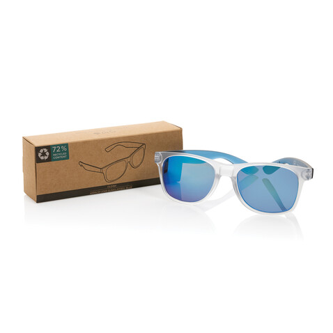 Gleam Sonnenbrille aus RCS rec. PC mit verspiegelten Gläsern blau, weiß bedrucken, Art.-Nr. P453.8705 Gleam Sonnenbrille aus RCS rec. PC mit verspiegelten Gläsern blau, weiß bedrucken, Art.-Nr. P453.8705