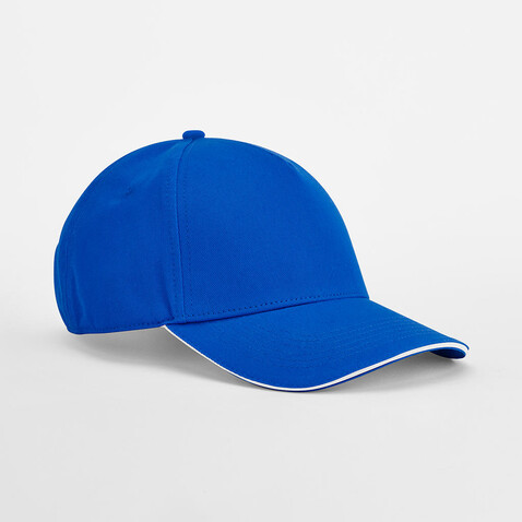 Beechfield EarthAware® Clas. Org. Cotton 5 Panel Sandwich Peak, White/French Navy, One Size bedrucken, Art.-Nr. 131690530