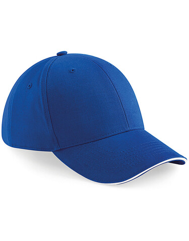 Beechfield Athleisure 6 Panel Cap, White/Bright Royal, One Size bedrucken, Art.-Nr. 371690550