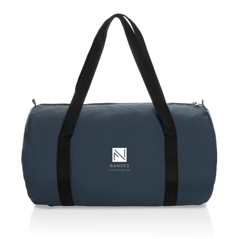 Dillon AWARE™ RPET faltbare Sporttasche navy blau bedrucken, Art.-Nr. P763.1825 Dillon AWARE™ RPET faltbare Sporttasche navy blau bedrucken, Art.-Nr. P763.1825