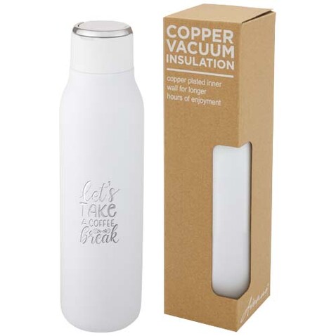 Marka 600 ml Kupfer-Vakuum Isolierflasche mit Metallschlaufe, weiss bedrucken, Art.-Nr. 10067201 Marka 600 ml Kupfer-Vakuum Isolierflasche mit Metallschlaufe, weiss bedrucken, Art.-Nr. 10067201