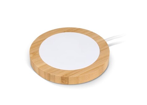 Drahtloses Ladegerät Bambus &amp; RABS 15W - Weiss / Natur bedrucken, Art.-Nr. LT95554-N0194