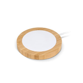 Drahtloses Ladegerät Bambus &amp;amp; RABS 15W - Weiss / Natur bedrucken, Art.-Nr. LT95554-N0194