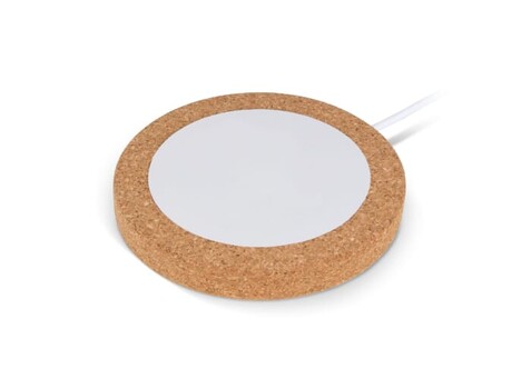 Drahtloses Ladegerät Kork &amp; RABS 15W - Weiss / Natur bedrucken, Art.-Nr. LT95555-N0194