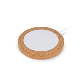 Drahtloses Ladegerät Kork &amp;amp; RABS 15W - Weiss / Natur bedrucken, Art.-Nr. LT95555-N0194