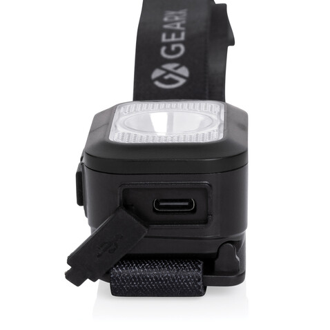 Gear X Hochleistungs-Kopflampe aus RCS rPlastik schwarz, grau bedrucken, Art.-Nr. P513.102