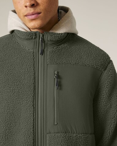 Brooker - Die Relaxed Unisex-Sherpajacke - Khaki - S bedrucken, Art.-Nr. STJU248C2231S