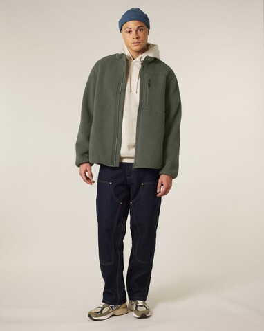 Brooker - Die Relaxed Unisex-Sherpajacke - Khaki - M bedrucken, Art.-Nr. STJU248C2231M