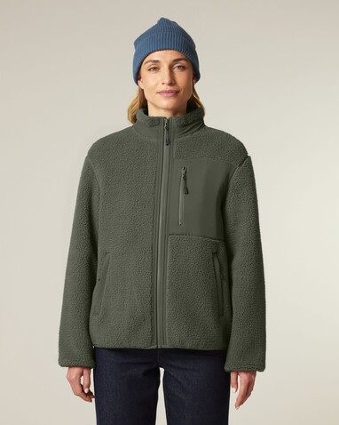 Brooker - Die Relaxed Unisex-Sherpajacke - Khaki - M bedrucken, Art.-Nr. STJU248C2231M