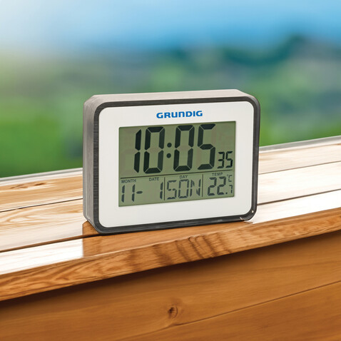 Grundig Thermometer, Wecker und Kalender weiß bedrucken, Art.-Nr. P279.221 Grundig Thermometer, Wecker und Kalender weiß bedrucken, Art.-Nr. P279.221