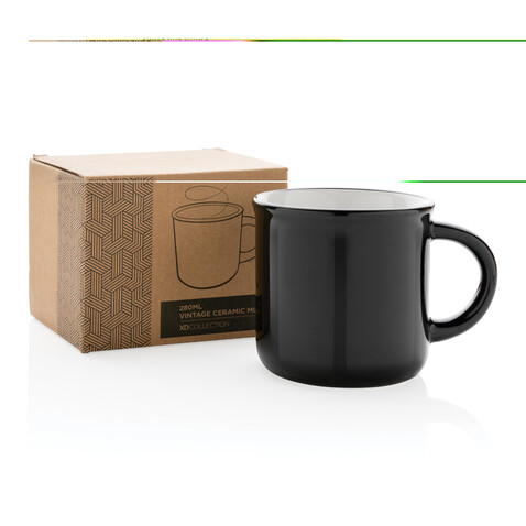 Vintage Keramiktasse, 280ml schwarz, weiß bedrucken, Art.-Nr. P434.031 Vintage Keramiktasse, 280ml schwarz, weiß bedrucken, Art.-Nr. P434.031