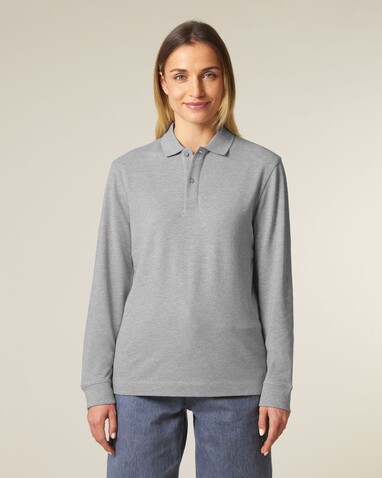 Prepster 2.0 Long Sleeve - Das Langarm-Unisex-Polo - Heather Grey - S bedrucken, Art.-Nr. STPU223C2501S