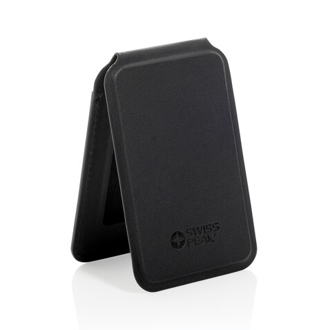 Magstand magnetische Handytasche mit Ständer aus RCS rec. PU schwarz bedrucken, Art.-Nr. P301.7501