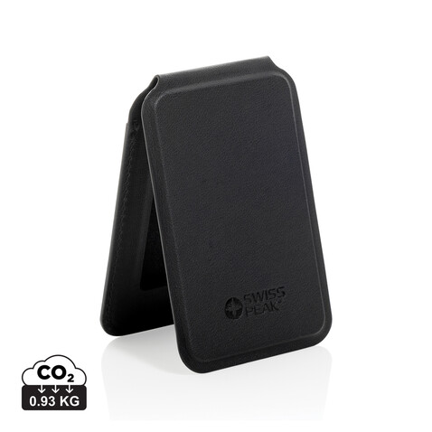 Magstand magnetische Handytasche mit Ständer aus RCS rec. PU schwarz bedrucken, Art.-Nr. P301.7501