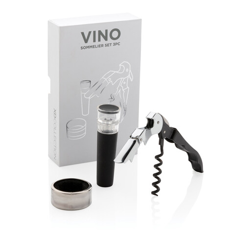 Vino 3-tlg. Sommelier Set silber bedrucken, Art.-Nr. P911.072 Vino 3-tlg. Sommelier Set silber bedrucken, Art.-Nr. P911.072