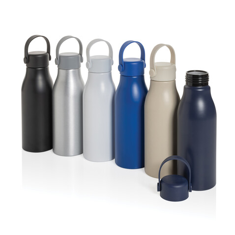 Pluto Flasche aus RCS-zertifiziert recyceltem Alu 680ml navy blau bedrucken, Art.-Nr. P437.0425