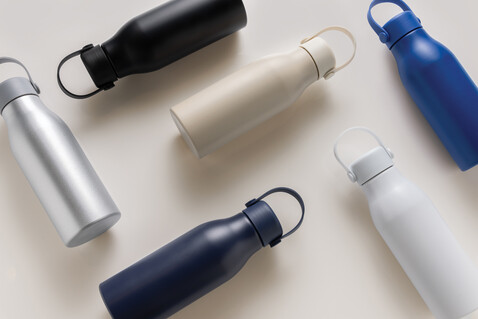 Pluto Flasche aus RCS-zertifiziert recyceltem Alu 680ml navy blau bedrucken, Art.-Nr. P437.0425