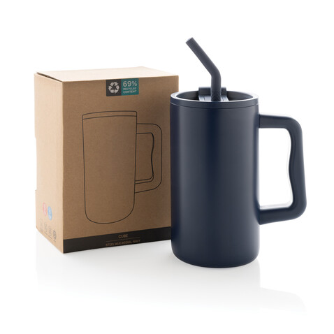 Cube Becher aus RCS recyceltem Stahl 800ml navy blau bedrucken, Art.-Nr. P437.3125 Cube Becher aus RCS recyceltem Stahl 800ml navy blau bedrucken, Art.-Nr. P437.3125