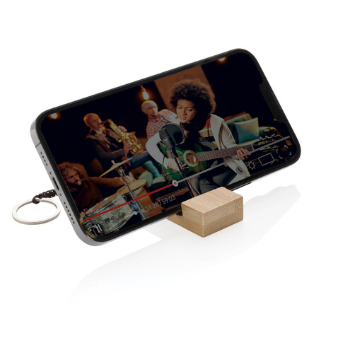 Standkey Bambus Schlüsselanhänger Telefonständer braun bedrucken, Art.-Nr. P301.3809 Standkey Bambus Schlüsselanhänger Telefonständer braun bedrucken, Art.-Nr. P301.3809